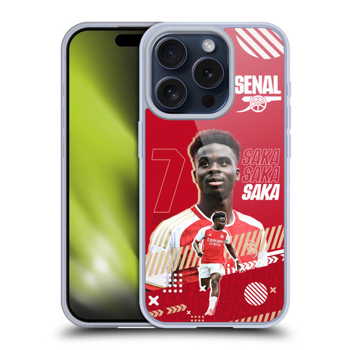 Arsenal FC 2023/24 First Team Bukayo Saka Soft Gel Case for Apple iPhone 15 Pro