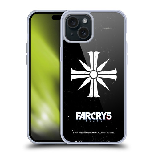 Far Cry 5 Key Art And Logo Distressed Look Cult Emblem Soft Gel Case for Apple iPhone 15 Plus