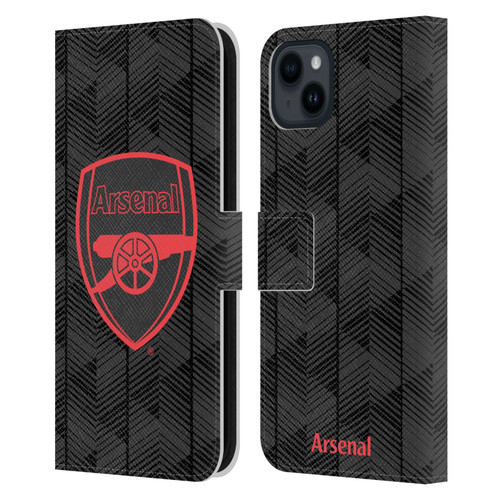 Arsenal FC Crest and Gunners Logo Black Leather Book Wallet Case Cover For Apple iPhone 15 Plus