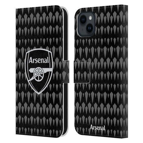 Arsenal FC 2023/24 Crest Kit Home Goalkeeper Leather Book Wallet Case Cover For Apple iPhone 15 Plus