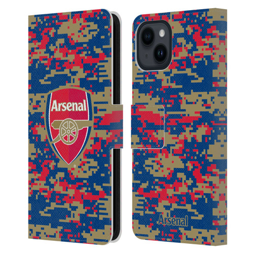 Arsenal FC Crest Patterns Digital Camouflage Leather Book Wallet Case Cover For Apple iPhone 15