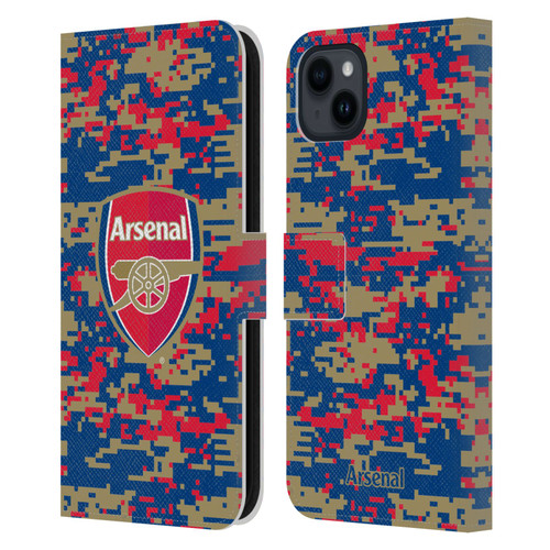 Arsenal FC Crest Patterns Digital Camouflage Leather Book Wallet Case Cover For Apple iPhone 15 Plus