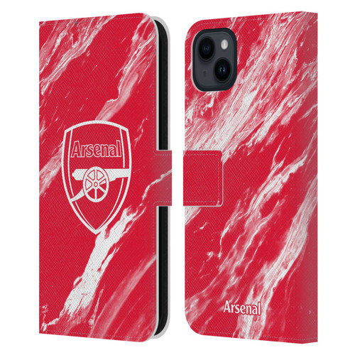 Arsenal FC Crest Patterns Red Marble Leather Book Wallet Case Cover For Apple iPhone 15 Plus