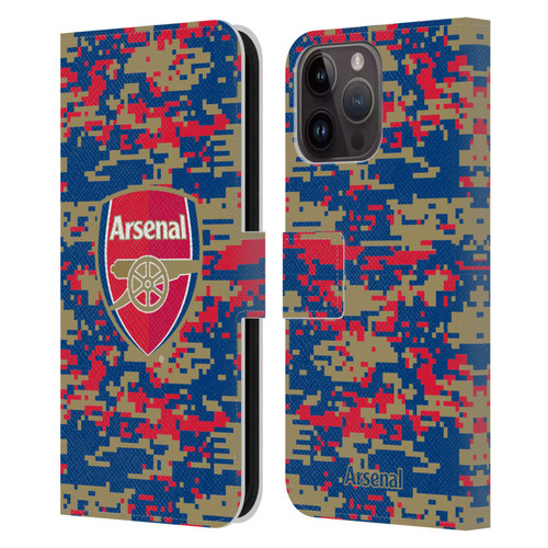 Arsenal FC Crest Patterns Digital Camouflage Leather Book Wallet Case Cover For Apple iPhone 15 Pro Max