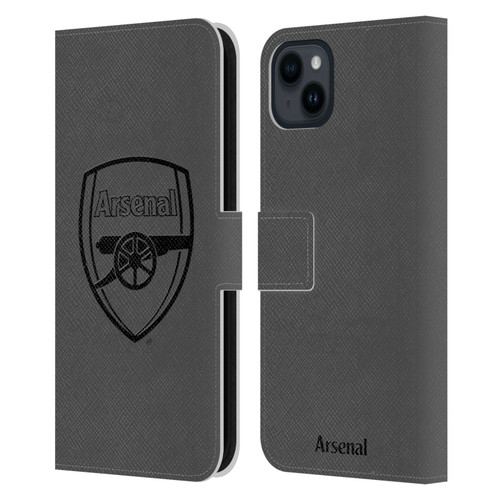 Arsenal FC Crest 2 Black Logo Leather Book Wallet Case Cover For Apple iPhone 15 Plus