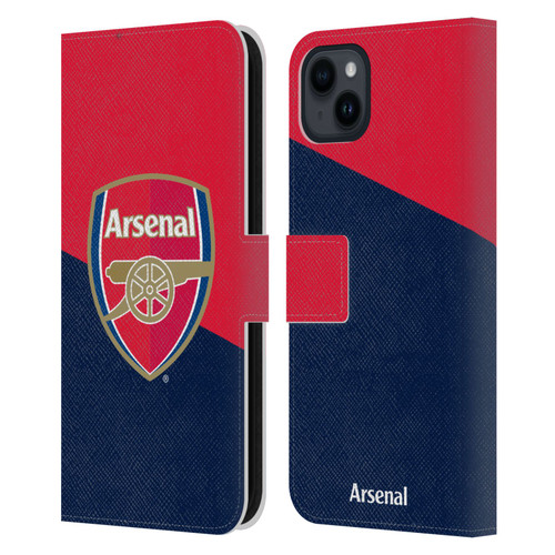 Arsenal FC Crest 2 Red & Blue Logo Leather Book Wallet Case Cover For Apple iPhone 15 Plus