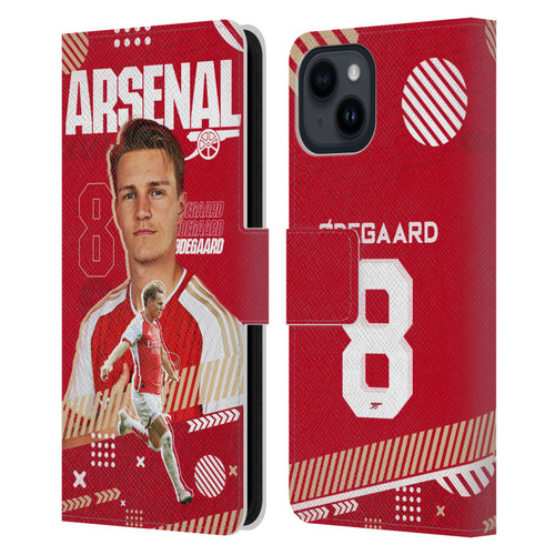 Arsenal FC 2023/24 First Team Martin Ødegaard Leather Book Wallet Case Cover For Apple iPhone 15