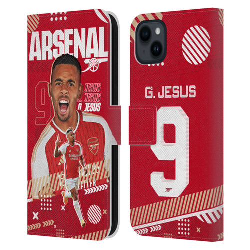 Arsenal FC 2023/24 First Team Gabriel Jesus Leather Book Wallet Case Cover For Apple iPhone 15 Plus