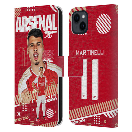 Arsenal FC 2023/24 First Team Gabriel Leather Book Wallet Case Cover For Apple iPhone 15 Plus