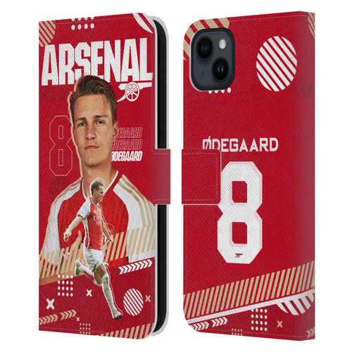 Arsenal FC 2023/24 First Team Martin Ødegaard Leather Book Wallet Case Cover For Apple iPhone 15 Plus