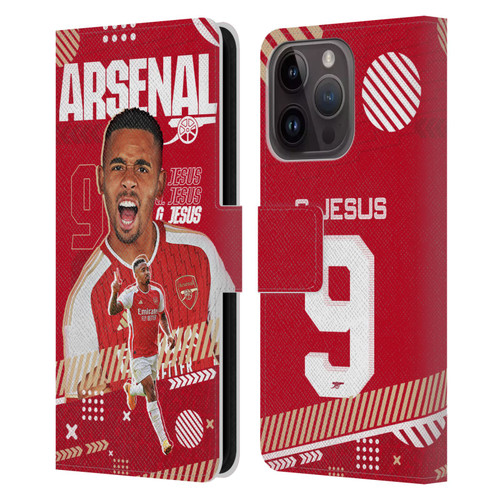 Arsenal FC 2023/24 First Team Gabriel Jesus Leather Book Wallet Case Cover For Apple iPhone 15 Pro