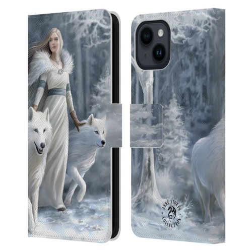 Anne Stokes Wolves Winter Guardians Leather Book Wallet Case Cover For Apple iPhone 15