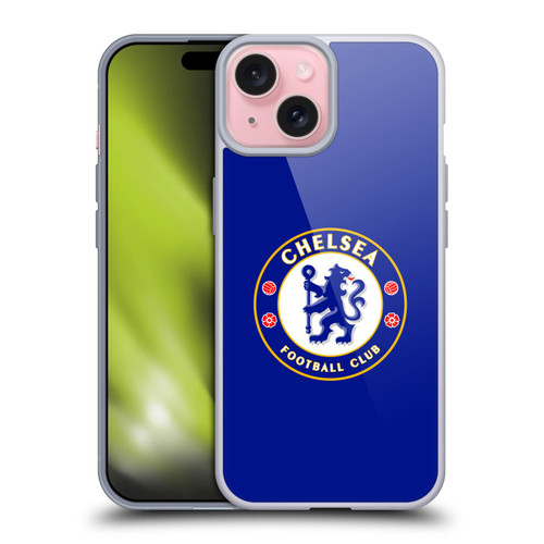Chelsea Football Club Crest Plain Blue Soft Gel Case for Apple iPhone 15