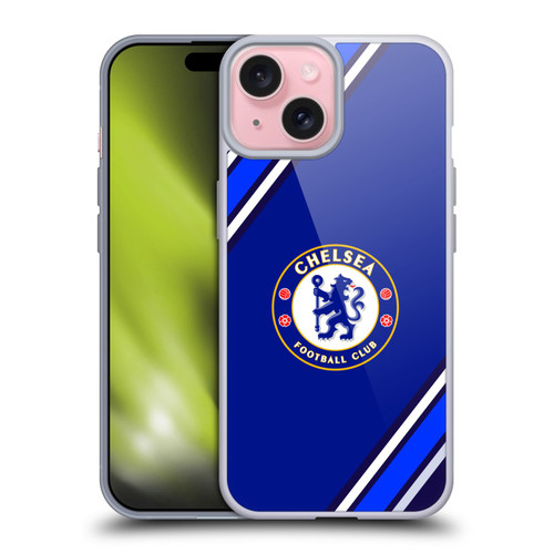 Chelsea Football Club Crest Stripes Soft Gel Case for Apple iPhone 15
