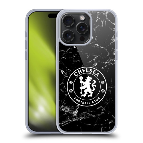 Chelsea Football Club Crest Black Marble Soft Gel Case for Apple iPhone 15 Pro Max