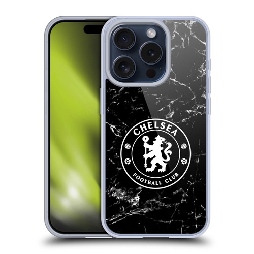 Chelsea Football Club Crest Black Marble Soft Gel Case for Apple iPhone 15 Pro