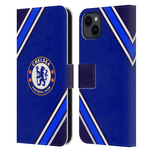 Chelsea Football Club Crest Stripes Leather Book Wallet Case Cover For Apple iPhone 15 Plus