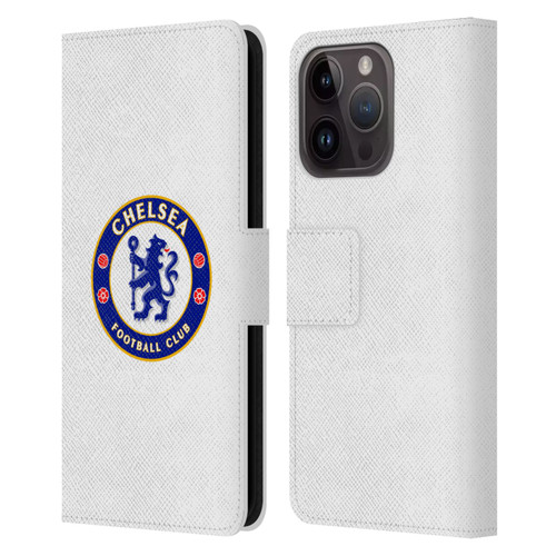 Chelsea Football Club Crest Plain White Leather Book Wallet Case Cover For Apple iPhone 15 Pro