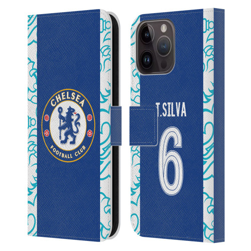 Chelsea Football Club 2022/23 Players Home Kit Thiago Silva Leather Book Wallet Case Cover For Apple iPhone 15 Pro Max