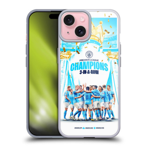 Manchester City Man City FC 2023 Champions Team Poster Soft Gel Case for Apple iPhone 15