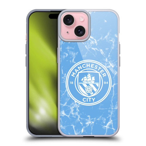 Manchester City Man City FC Marble Badge Blue White Mono Soft Gel Case for Apple iPhone 15