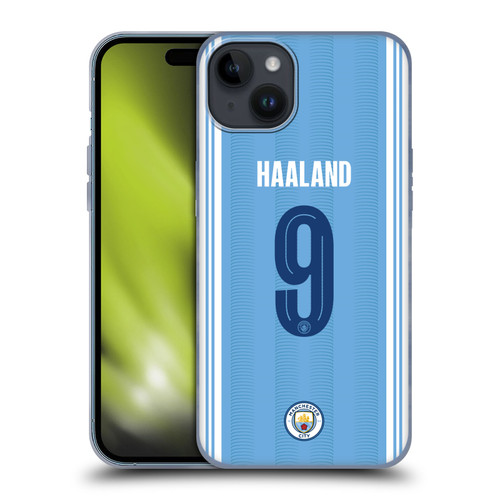 Manchester City Man City FC 2023/24 Players Home Kit Erling Haaland Soft Gel Case for Apple iPhone 15 Plus