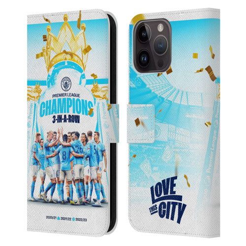 Manchester City Man City FC 2023 Champions Team Poster Leather Book Wallet Case Cover For Apple iPhone 15 Pro Max