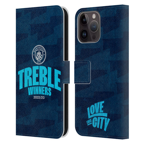 Manchester City Man City FC 2023 Treble Winners Graphics Leather Book Wallet Case Cover For Apple iPhone 15 Pro Max