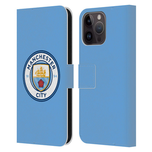 Manchester City Man City FC Badge Blue Full Colour Leather Book Wallet Case Cover For Apple iPhone 15 Pro Max