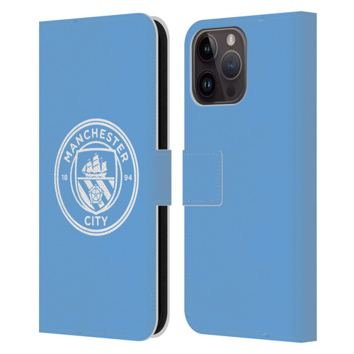 Manchester City Man City FC Badge Blue White Mono Leather Book Wallet Case Cover For Apple iPhone 15 Pro Max