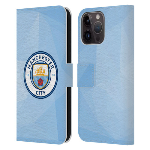 Manchester City Man City FC Badge Geometric Blue Full Colour Leather Book Wallet Case Cover For Apple iPhone 15 Pro Max