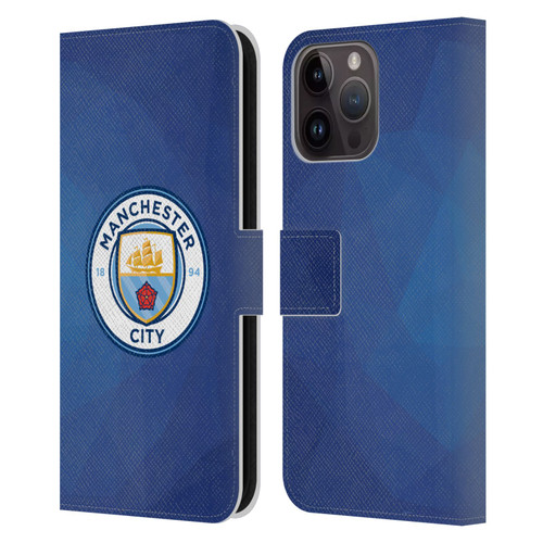 Manchester City Man City FC Badge Geometric Obsidian Full Colour Leather Book Wallet Case Cover For Apple iPhone 15 Pro Max