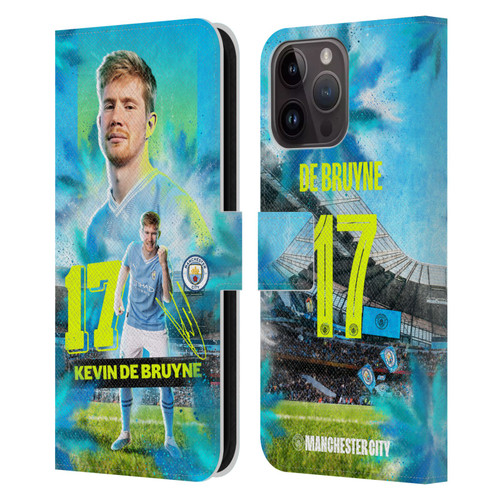 Manchester City Man City FC 2023/24 First Team Kevin De Bruyne Leather Book Wallet Case Cover For Apple iPhone 15 Pro Max