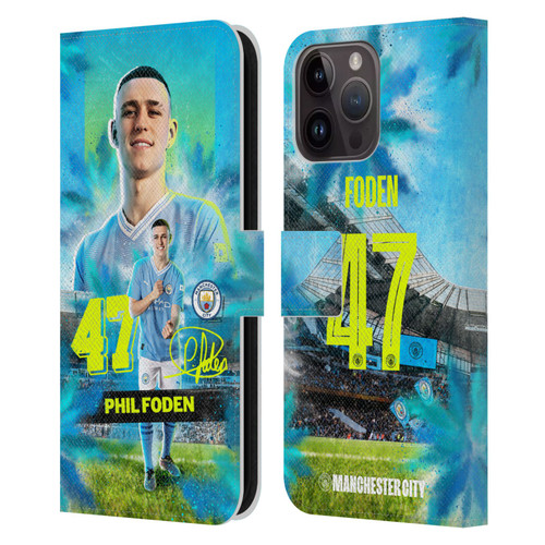 Manchester City Man City FC 2023/24 First Team Phil Foden Leather Book Wallet Case Cover For Apple iPhone 15 Pro Max