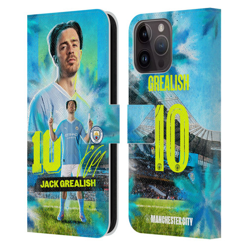 Manchester City Man City FC 2023/24 First Team Jack Grealish Leather Book Wallet Case Cover For Apple iPhone 15 Pro Max
