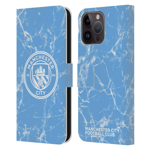 Manchester City Man City FC Marble Badge Blue White Mono Leather Book Wallet Case Cover For Apple iPhone 15 Pro Max