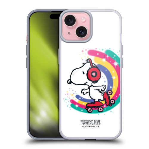 Peanuts Snoopy Boardwalk Airbrush Colourful Skating Soft Gel Case for Apple iPhone 15