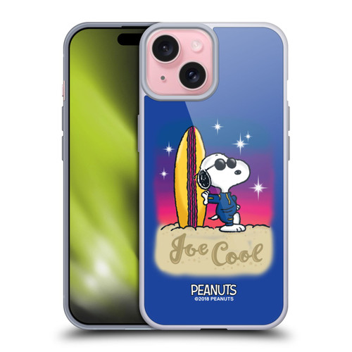 Peanuts Snoopy Boardwalk Airbrush Joe Cool Surf Soft Gel Case for Apple iPhone 15
