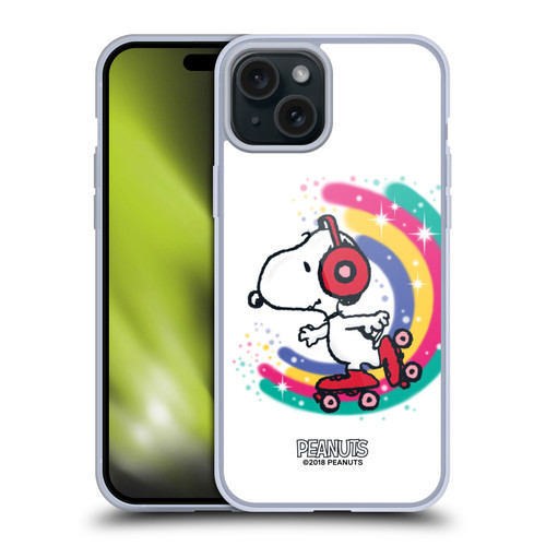 Peanuts Snoopy Boardwalk Airbrush Colourful Skating Soft Gel Case for Apple iPhone 15 Plus