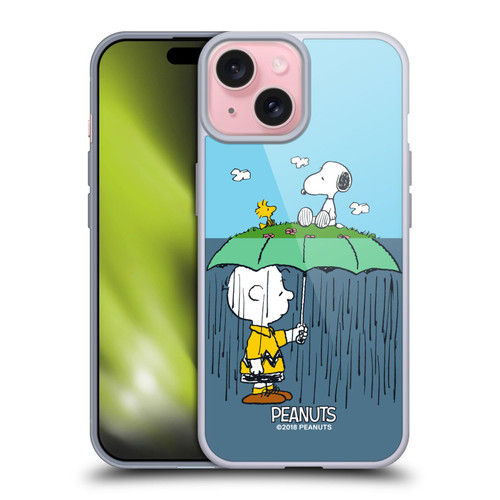 Peanuts Halfs And Laughs Charlie, Snoppy & Woodstock Soft Gel Case for Apple iPhone 15