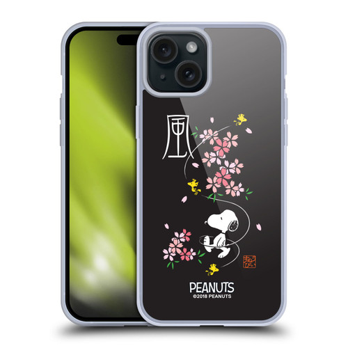 Peanuts Oriental Snoopy Cherry Blossoms Soft Gel Case for Apple iPhone 15 Plus