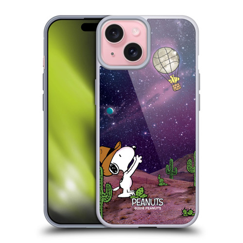 Peanuts Snoopy Space Cowboy Nebula Balloon Woodstock Soft Gel Case for Apple iPhone 15