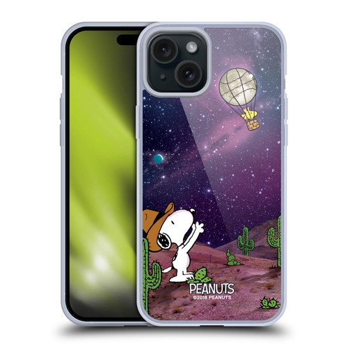 Peanuts Snoopy Space Cowboy Nebula Balloon Woodstock Soft Gel Case for Apple iPhone 15 Plus