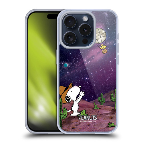 Peanuts Snoopy Space Cowboy Nebula Balloon Woodstock Soft Gel Case for Apple iPhone 15 Pro