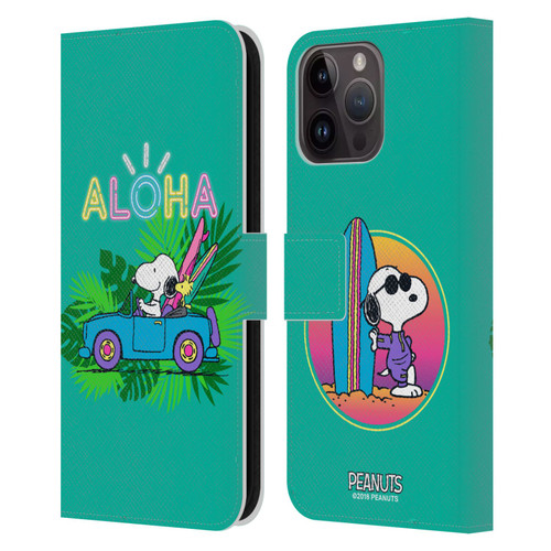 Peanuts Snoopy Aloha Disco Tropical Surf Leather Book Wallet Case Cover For Apple iPhone 15 Pro Max