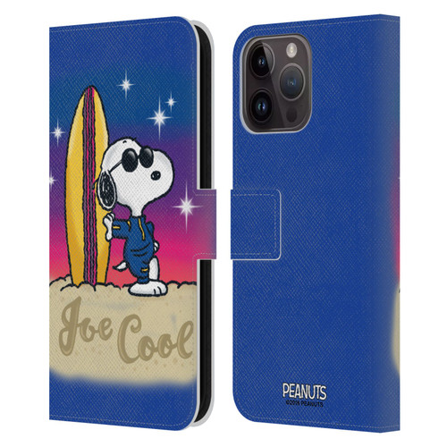 Peanuts Snoopy Boardwalk Airbrush Joe Cool Surf Leather Book Wallet Case Cover For Apple iPhone 15 Pro Max