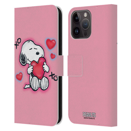 Peanuts Snoopy Boardwalk Airbrush XOXO Leather Book Wallet Case Cover For Apple iPhone 15 Pro Max
