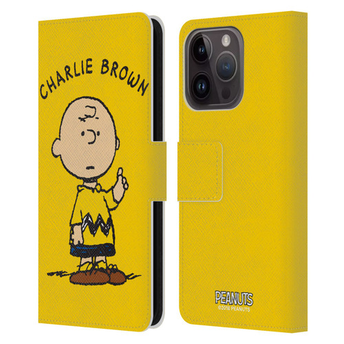 Peanuts Characters Charlie Brown Leather Book Wallet Case Cover For Apple iPhone 15 Pro