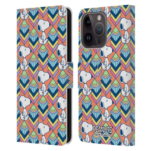 Peanuts Snoopy Deco Dreams Orange Pattern Leather Book Wallet Case Cover For Apple iPhone 15 Pro