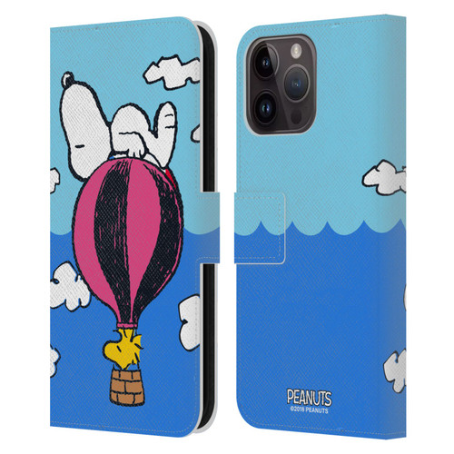 Peanuts Halfs And Laughs Snoopy & Woodstock Balloon Leather Book Wallet Case Cover For Apple iPhone 15 Pro Max